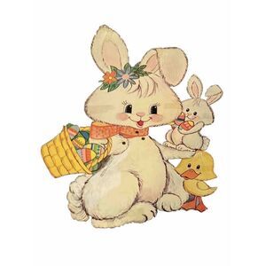 VTG 1977 Amscan Large Die Cut Cardboard Easter Bunny Rabbit Jointed 20” One Side